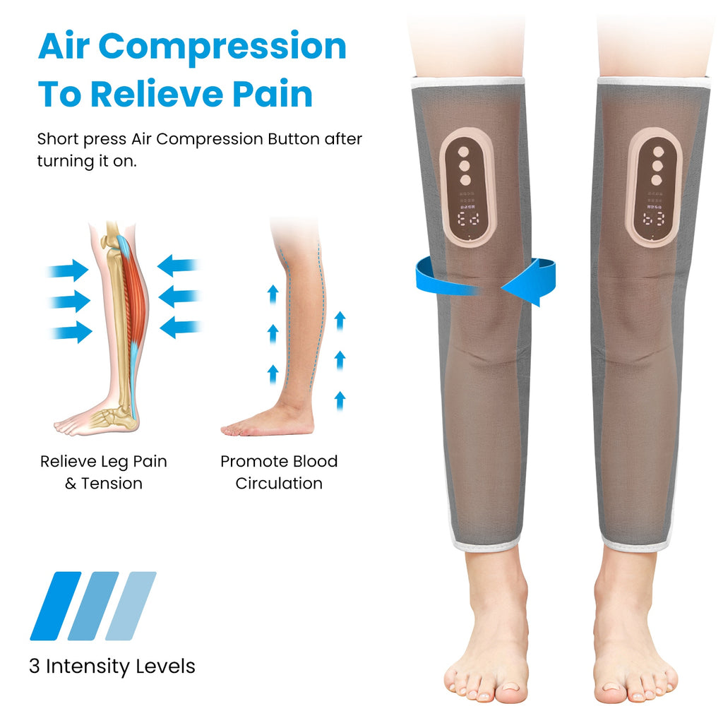 1PCS Cordless Leg Massager Air Compression Massager With Heat Thigh Knee Calf Massager With 3 Modes Adjustable Wrap For Pain Relief