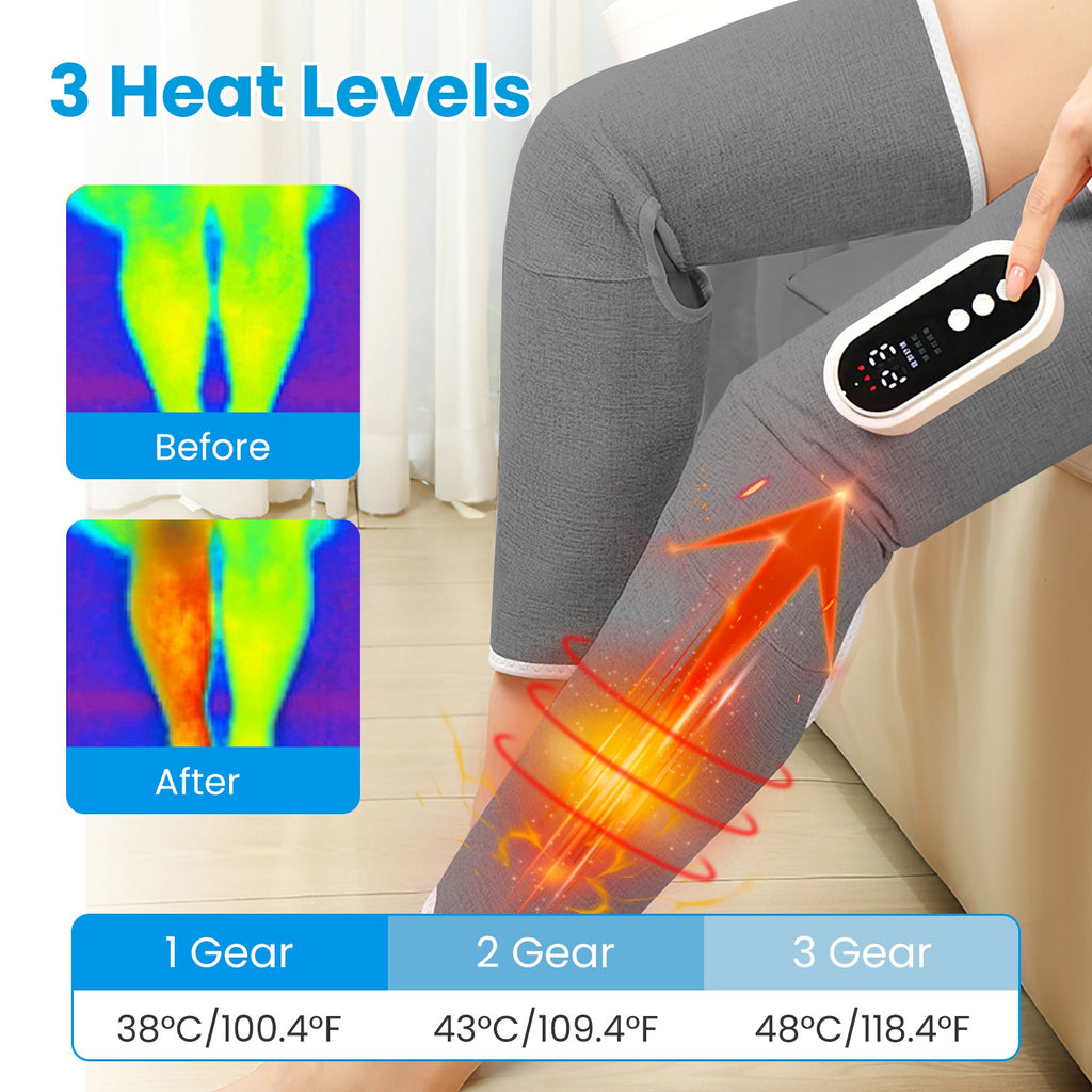 1PCS Cordless Leg Massager Air Compression Massager With Heat Thigh Knee Calf Massager With 3 Modes Adjustable Wrap For Pain Relief